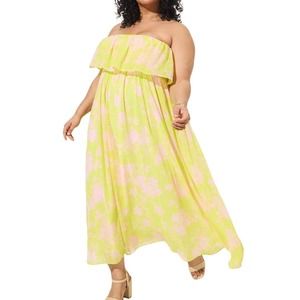 NWT! Torrid Yellow Maxi Chiffon Strapless Ruffle Dress Floral Plus Size 5x